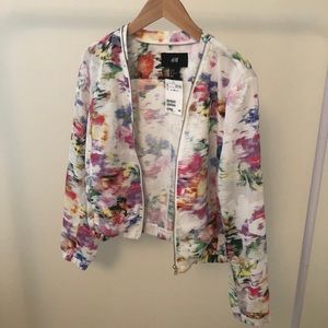H&M (sz 8) watercolor silk bomber jacket NWT